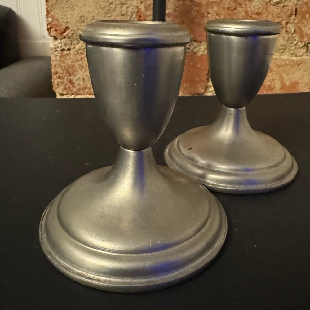 Vintage Pair Empire Pewter Weighted Candleholders